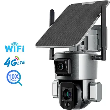 4K WiFi, Dual Objektyvas 4X, 10X, Saulės Skydelis Žmogaus Aptikimo 8MP 4G Bevielio ryšio Saulės Camera PTZ Saugumo Kameros Vandeniui IP Kameros