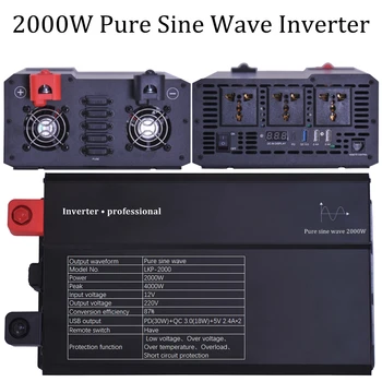 2000W Pure Sine Wave Inverter 12v 220v Piko 4000W Universalus Lizdas Automobilių Konverteris, skirtas Namų RV Sunkvežimių Valtis Saulės Sistema