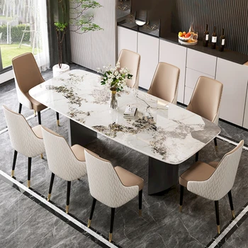 Stačiakampio stalo, šviesos prabanga, aukštos klasės ryškių roko plokštė, prabanga, akmens, modernus, paprastas ir didelių šeimos šeimos pietų stalo