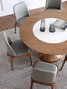 Italijos šviesos ekstravagantiškas medžio masyvo apvalus valgomojo stalai ir kėdės, modernaus paprastas uolienų plokštės ratas, namų apyvokos apskritojo stalo