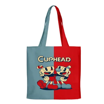 Į Cuphead Parodyti Animaciją 2023 Naujas Krepšys, Pirkinių Maišeliai, Daugkartinio Naudojimo Peties Shopper Bags Laisvalaikio Rankinės