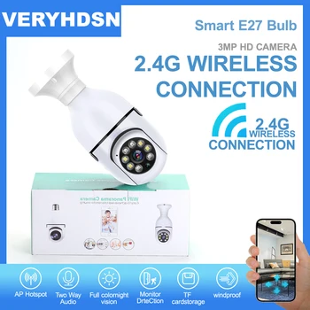 3MP E27 Lemputės Kamera, WiFi Patalpų Vaizdo Stebėjimo Home Security Kūdikio stebėjimo Spalvotas Naktinis Matymas 
