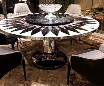 Italijos prabangių apskritojo stalo didelio dydžio valgomojo stalai ir kėdės derinys villa marmuro apskritojo stalo užsakymą ilgo pietų stalo