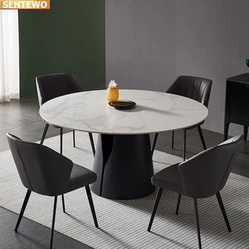 Dizaineris Prabangus turas Marmuro Uolos Plokštė valgomojo stalo rinkinys, 6 kėdės mesa comedor sillas baldai comedor Nerūdijančio plieno aukso bazės